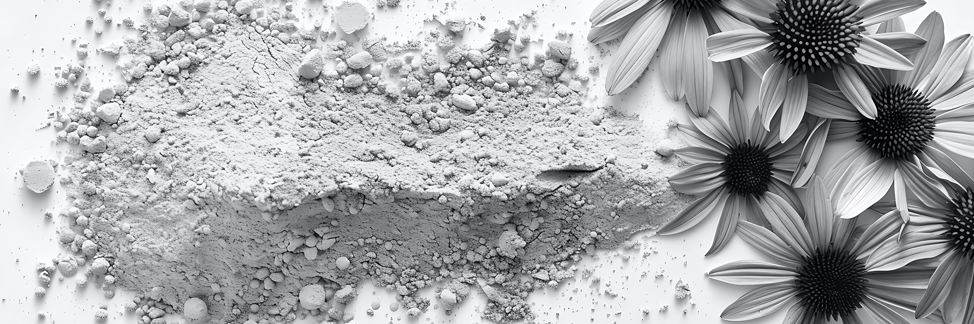 Powdered Clay with Echinacea Flowers in Black and White